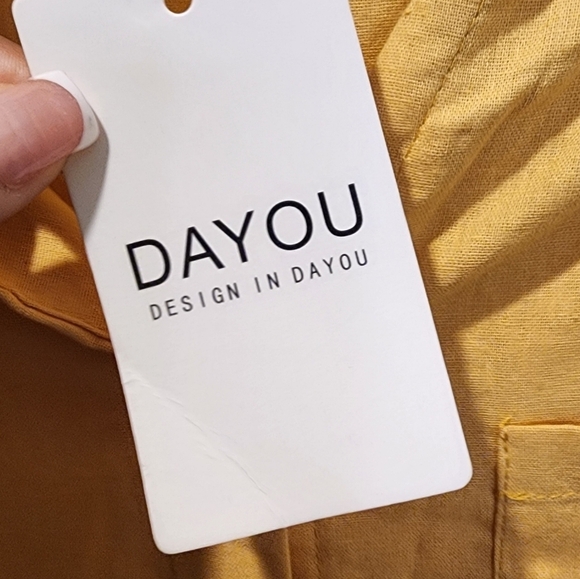 DAYOU women's Yellow Mustard Button Down Shirt size M NWT - Picture 5 of 12